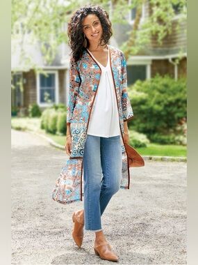 Soft Surroundings Cambridge Cay Cardi Kimono Bronze M GUC